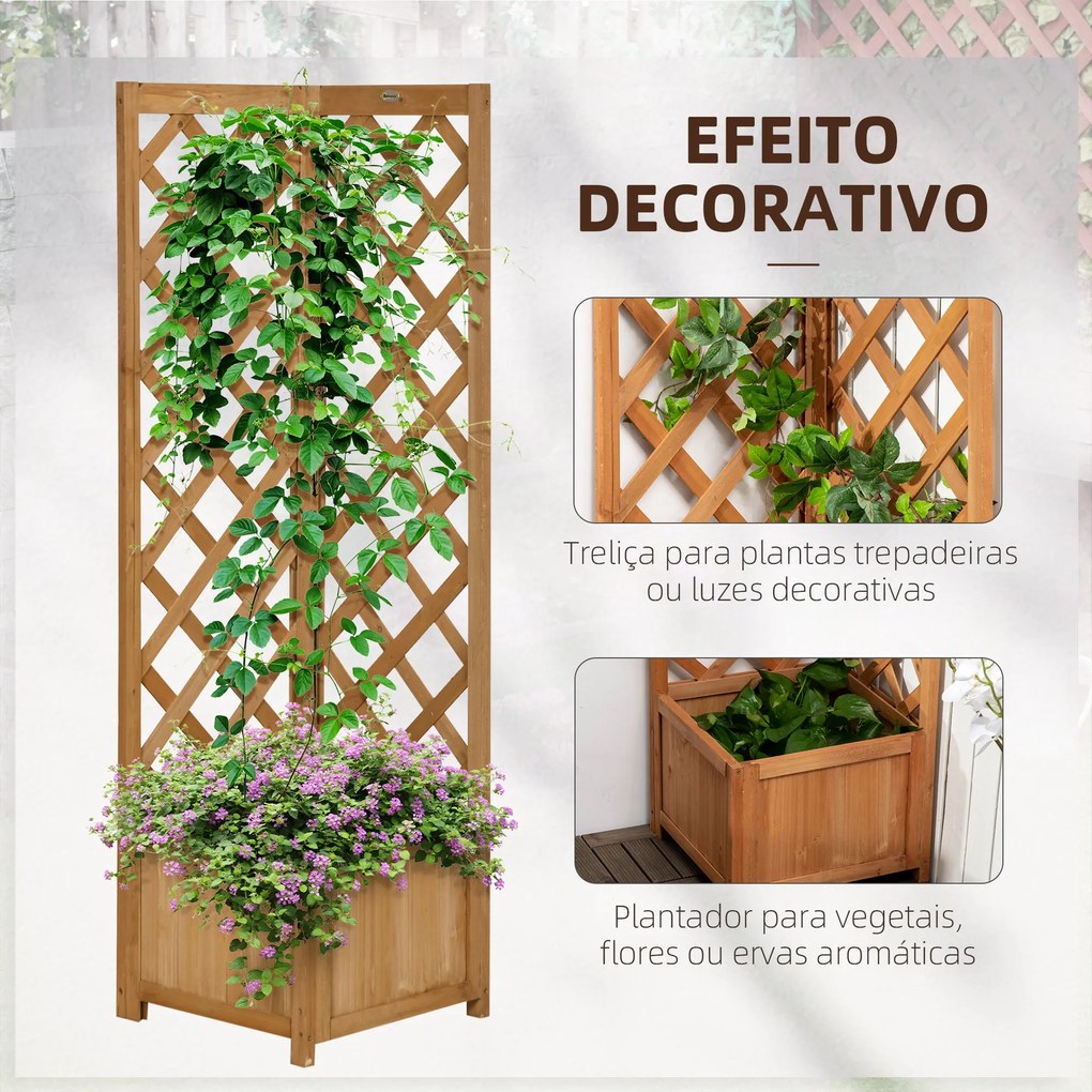 Floreira com Treliça de Madeira Caixa de Plantio com Suporte para Plantas Trepadeiras Cultivos de Plantas Flores Decoração 40x40x145cm Madeira