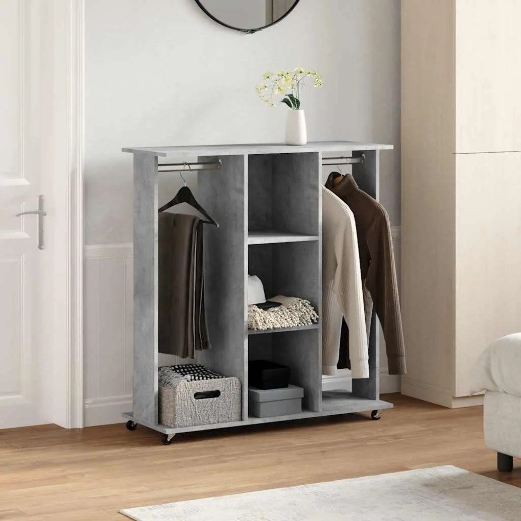 Roupeiro c/ rodas 102x38x110 cm deriv. madeira cinzento cimento