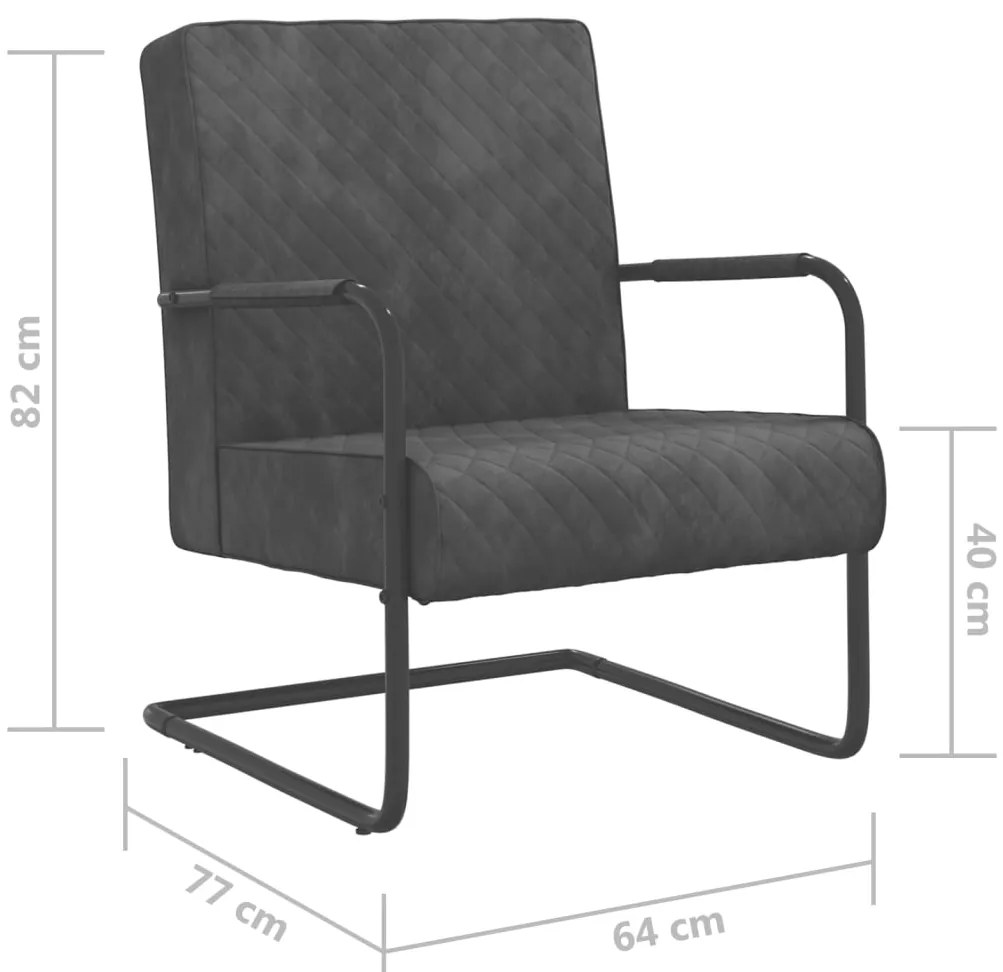 Cadeira cantilever veludo cinzento-escuro