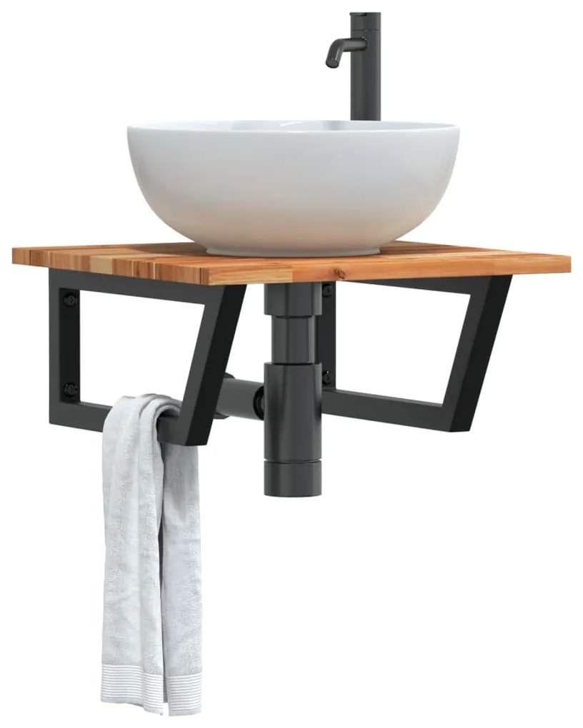 vidaXL Prateleira de parede p/ lavatório aço/madeira de acácia maciça