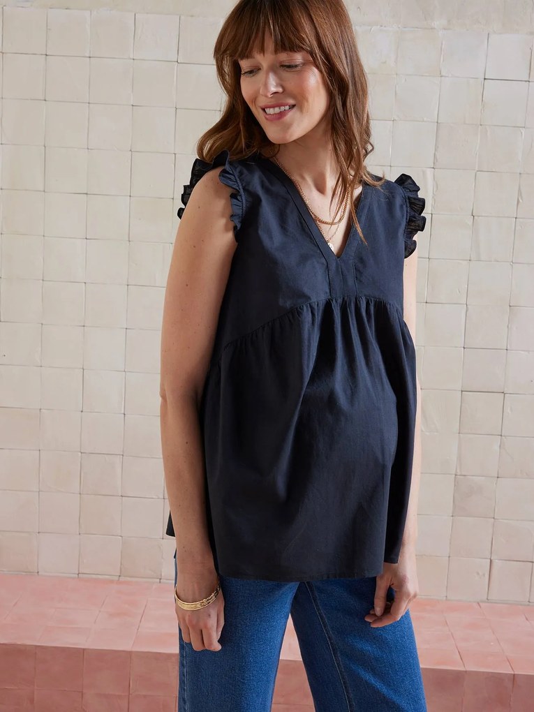 Blusa sem mangas, em voile de algodão, para pré-mamã preto