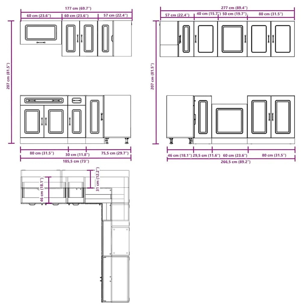 11 peças armário de cozinha conjunto Kalmar concreto cinza