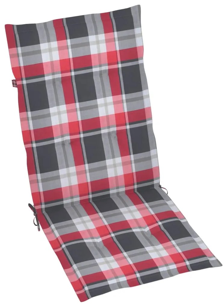 Cadeiras jardim c/ almofadões xadrez vermelho 4 pcs teca maciça