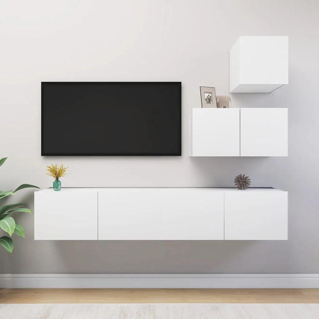 4 pcs conjunto de móveis de TV derivados de madeira branco
