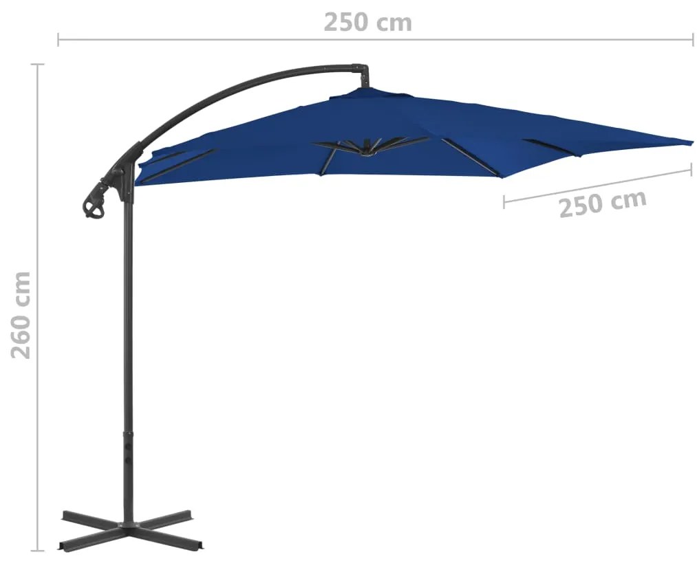 Guarda-sol de jardim cantilever c/ poste de aço 250x250 cm azul