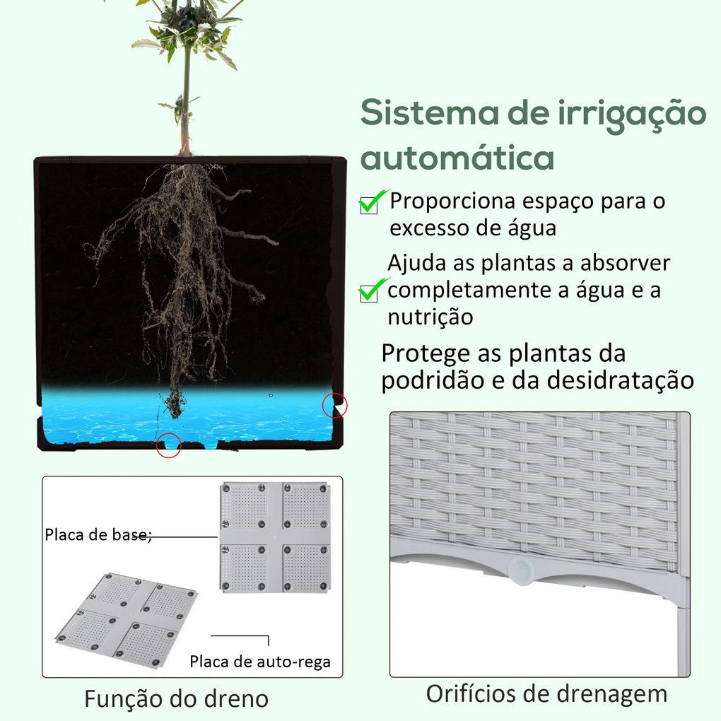 Conjunto de 2 Floreiras Quadradas Floreiras para Flores e Vegetais com Orifícios de Drenagem e Pés Altos 40x40x26-44 cm Cinza