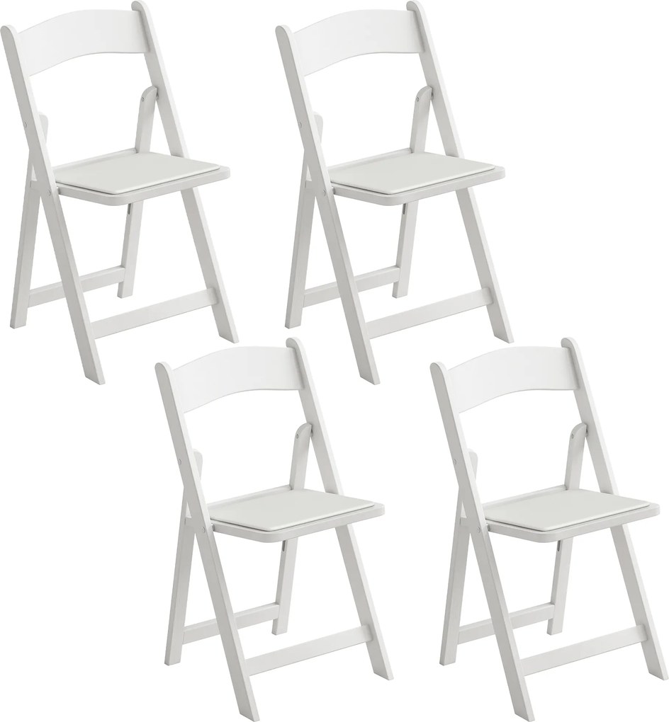HOMCOM Conjunto de 4 cadeiras dobráveis em resina e PU, cadeiras dobráveis portáteis para interior e exterior, 45x44x78cm, branco | Aosom Portugal