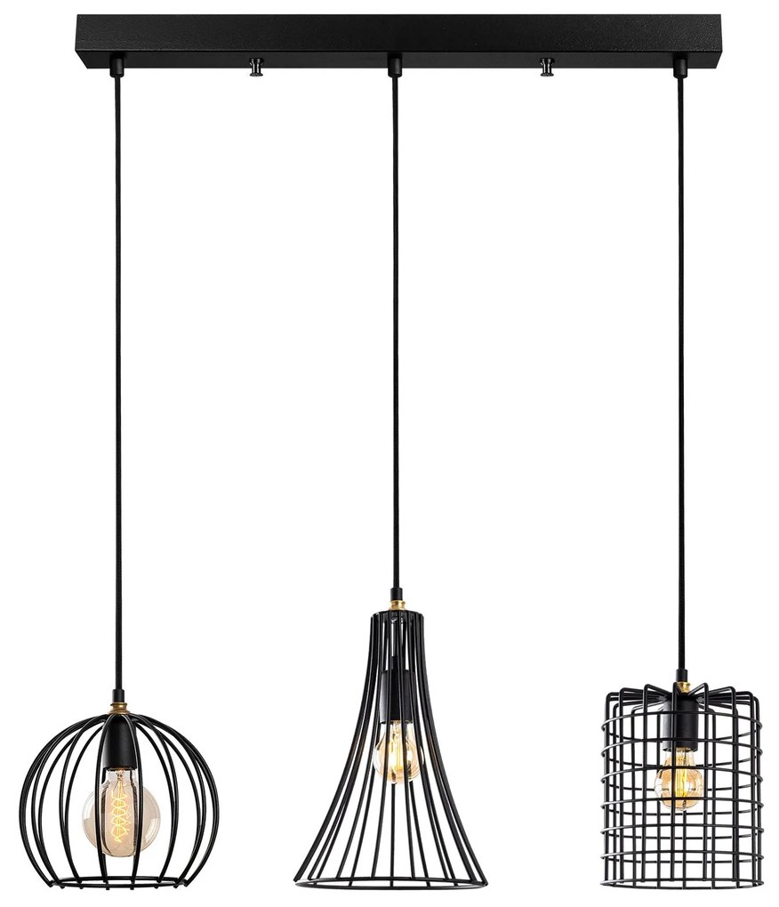 Chandelier Teltrio – Preto Antique – 91 x 25 x 49-129 cm
