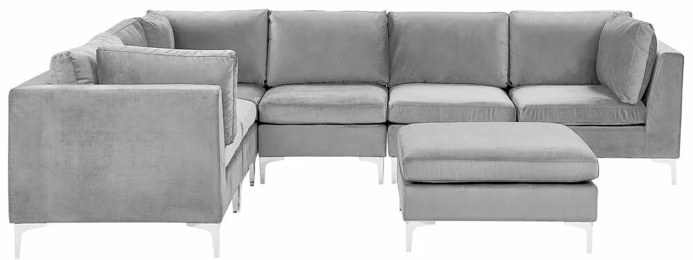 Sofá de canto de 6 lugares em veludo cinzento com repousa-pés, versão à direita EVJA Beliani