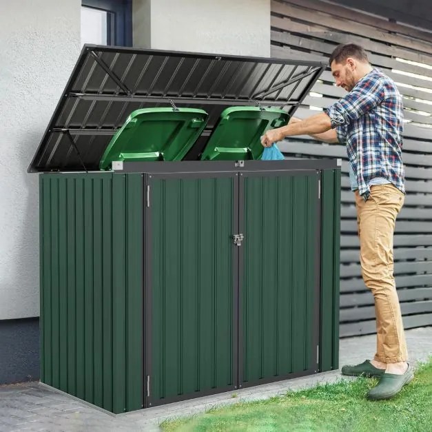 Abriigo Jardim com fechadura e duas aberturas, 2 portas, estrutura em metal para quintal, 172 x 95,5 x 130 cm, verde