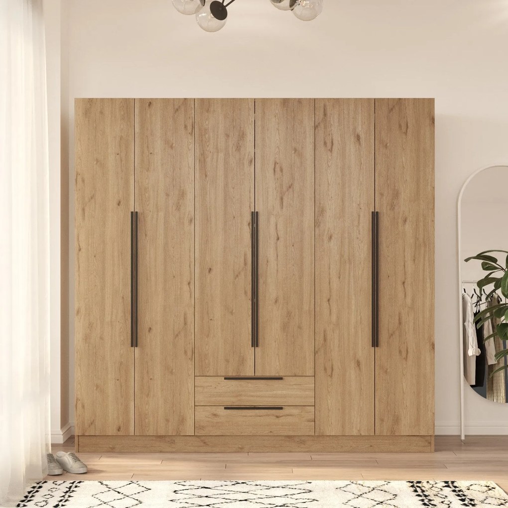 Roupeiro “Lorel” — 210x55x212,5 cm — Design Moderno em Nogueira com Pr
