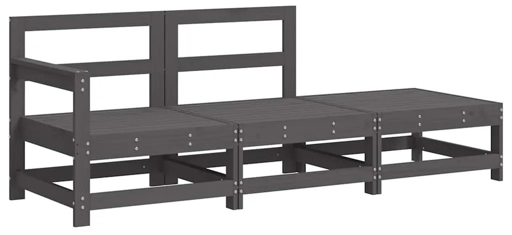 3 pcs conjunto lounge jardim c/ almofadões madeira maciça cinza