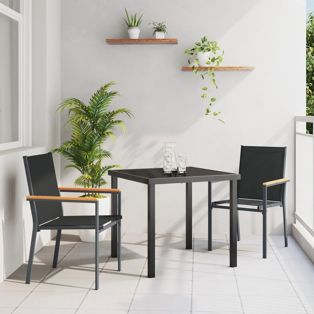 vidaXL Conjunto de Jantar de Jardim de 3 Peças Preto Textilene e Aço