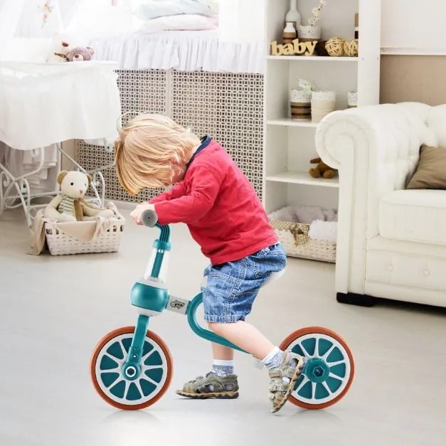 Triciclo para crianças 2-4 anos Bicicleta de equilíbrio 4 em 1 com pedais ajustáveis em altura e rodas amovíveis 37 x 72 x 101 cm Verde