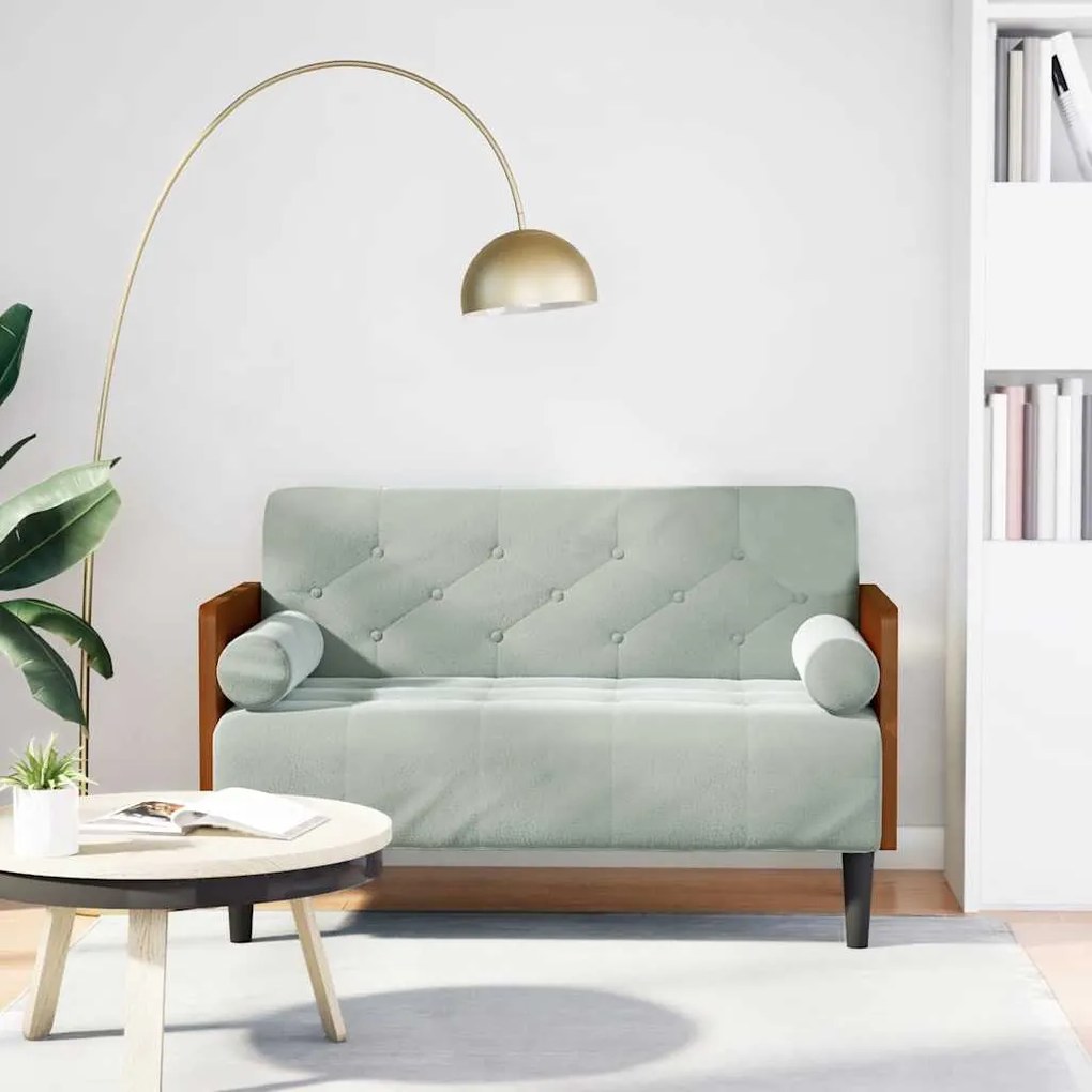 vidaXL Sofá-luvas com rolos 110 cm veludo cinzento-claro