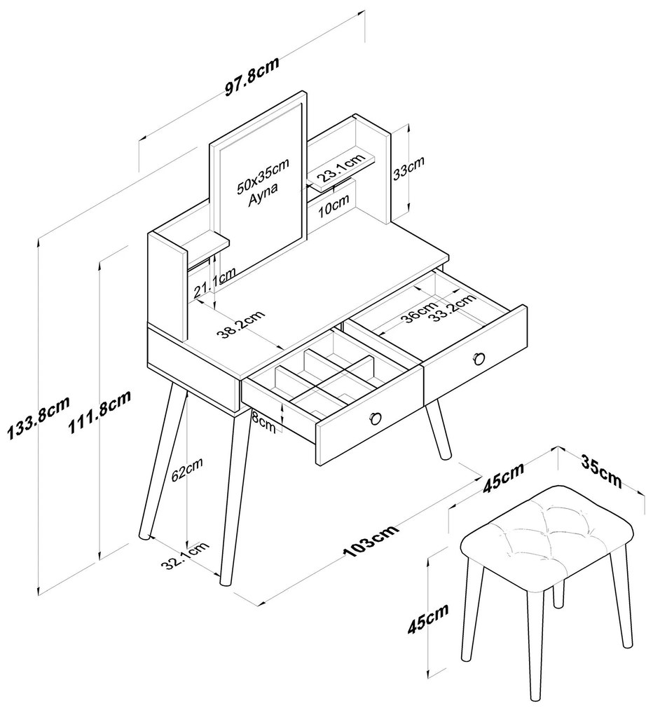 Mesa de Maquilhagem BJ102 – Branco – 103x111,8x40 cm