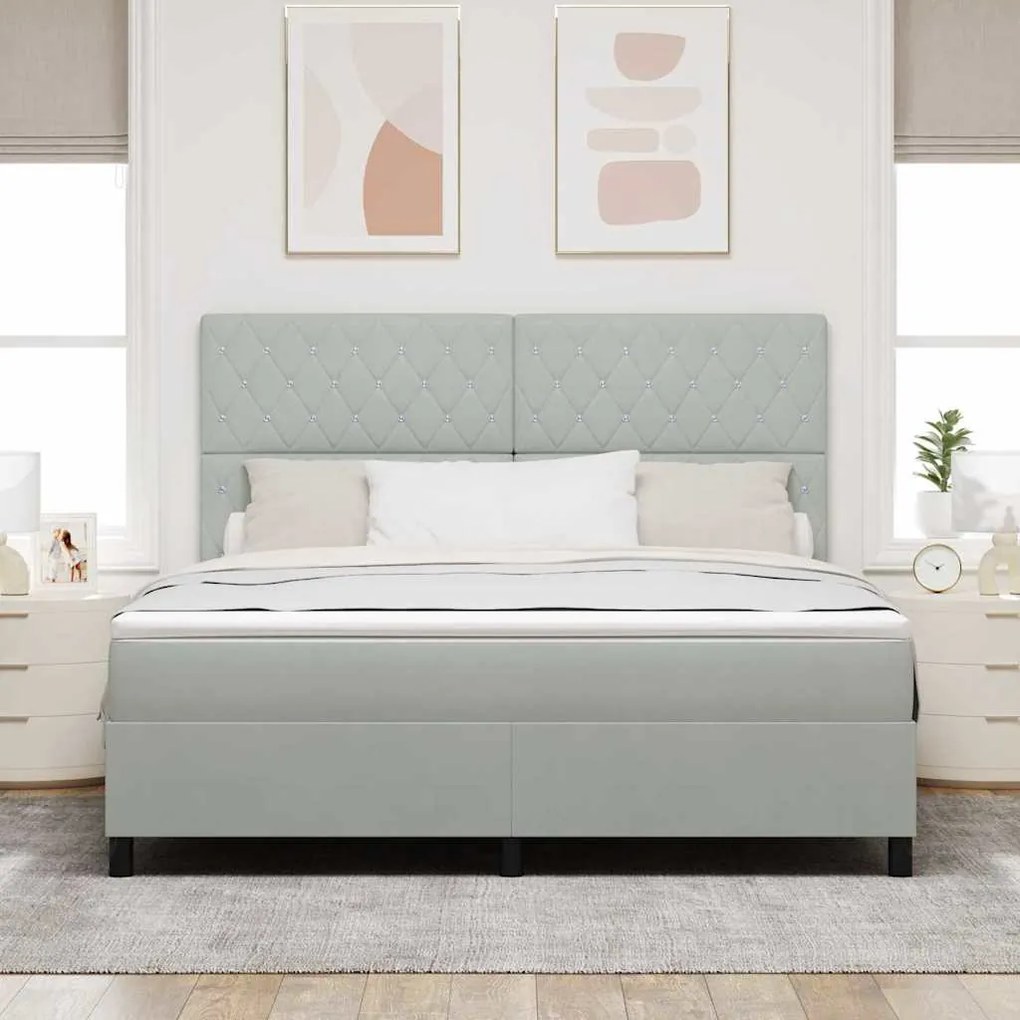 Cama Box Spring com Colchão Cinza Claro Super King Veludo