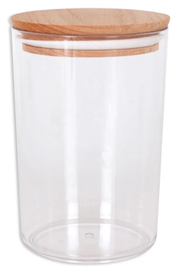 Frasco Plástico Tampa Madeira Redondo 900ml