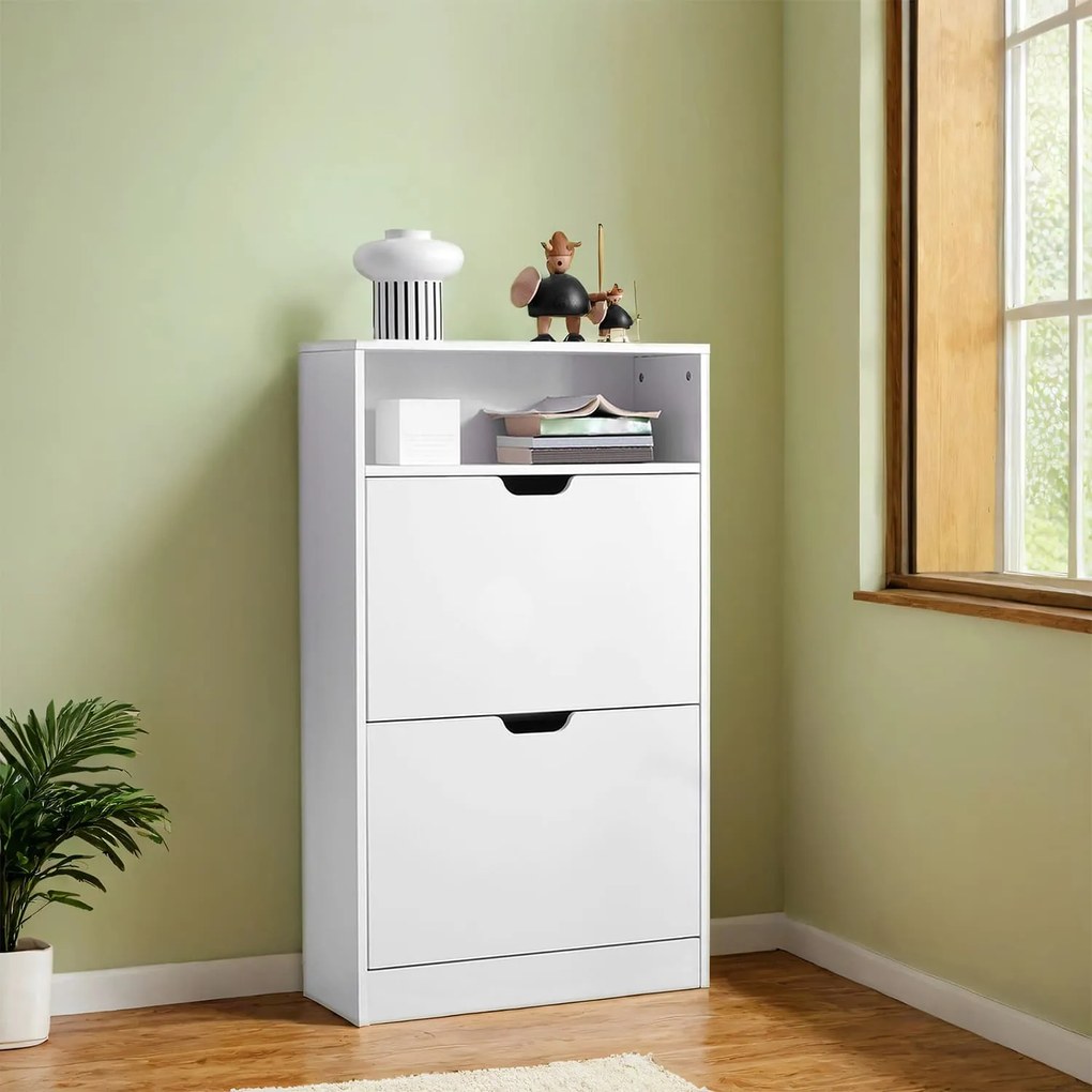 Sapateira com 2 portas, sapateira, prateleira para sapatos 60 x 24 x 102 cm branco