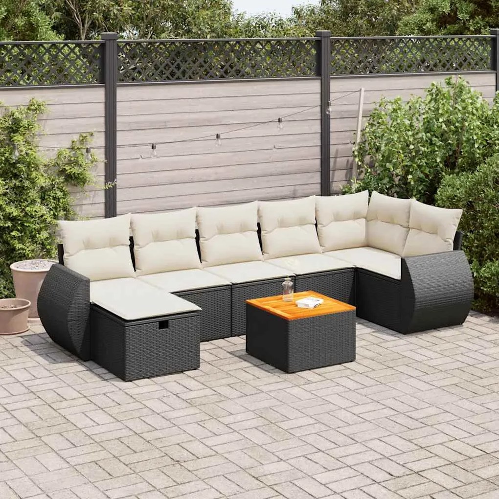 8 pcs conjunto sofás de jardim com almofadões vime PE preto