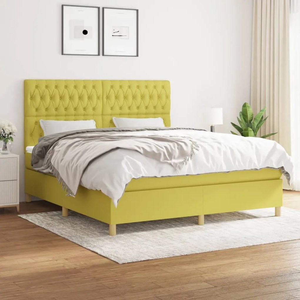 vidaXL Cama com molas/colchão 180x200 cm tecido verde