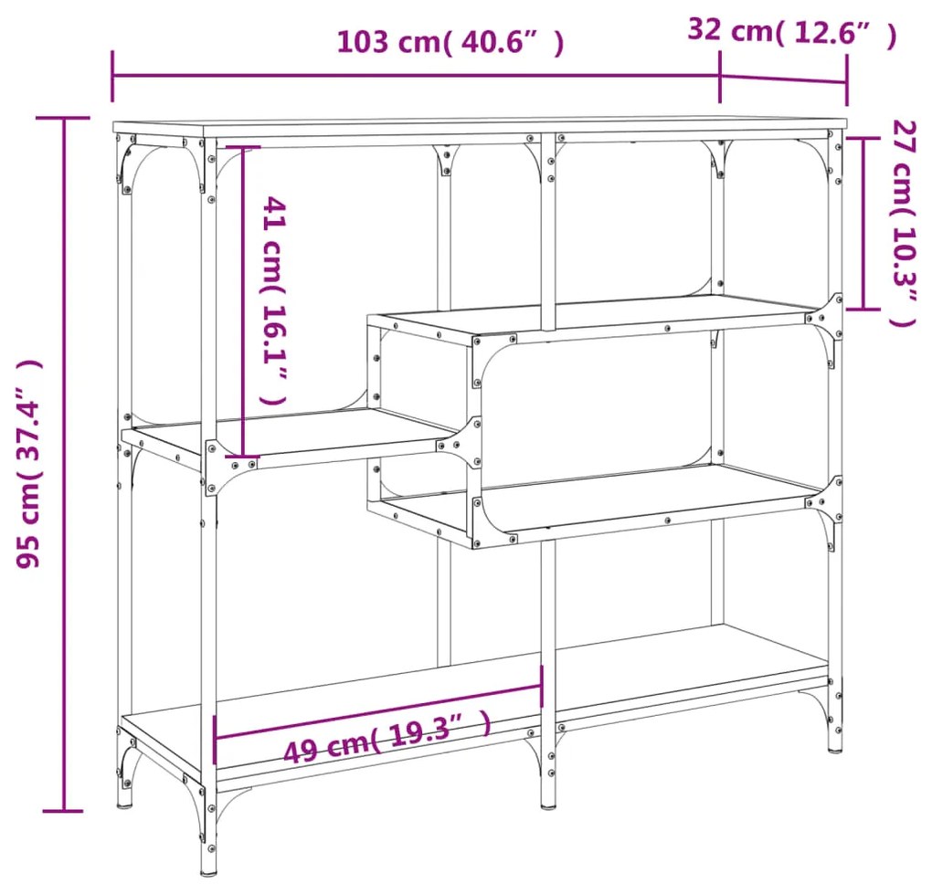 Mesa consola 103x32x95 cm derivados madeira carvalho castanho