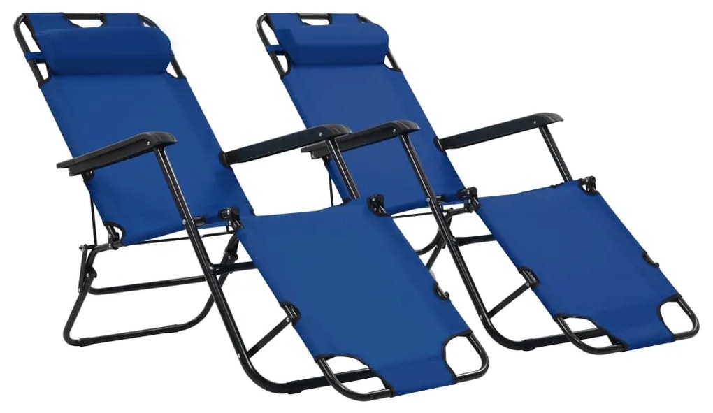 vidaXL Espreguiçadeiras dobráveis com apoios de pé 2 pcs aço azul