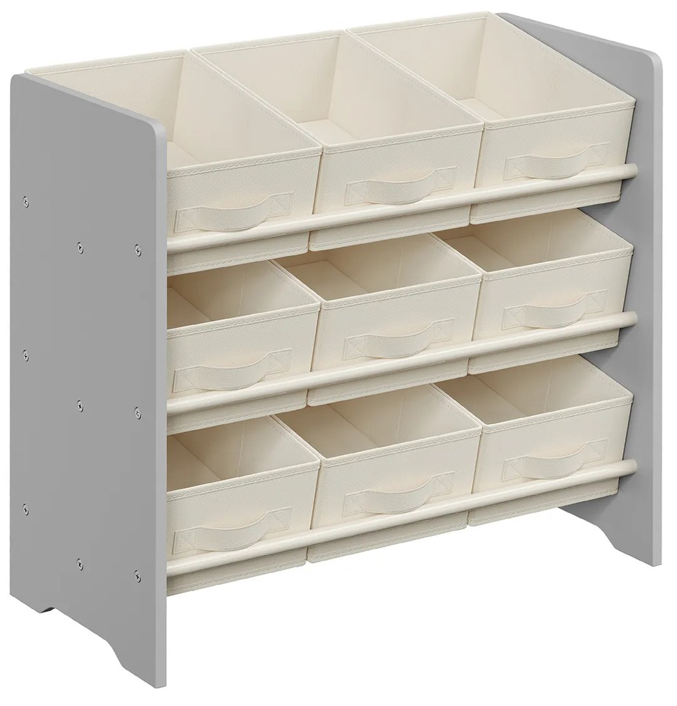 Estante para crianças com 9 caixas de arrumação em tecido não tecido 29,5 x 62,5 x 60 cm Cinzento