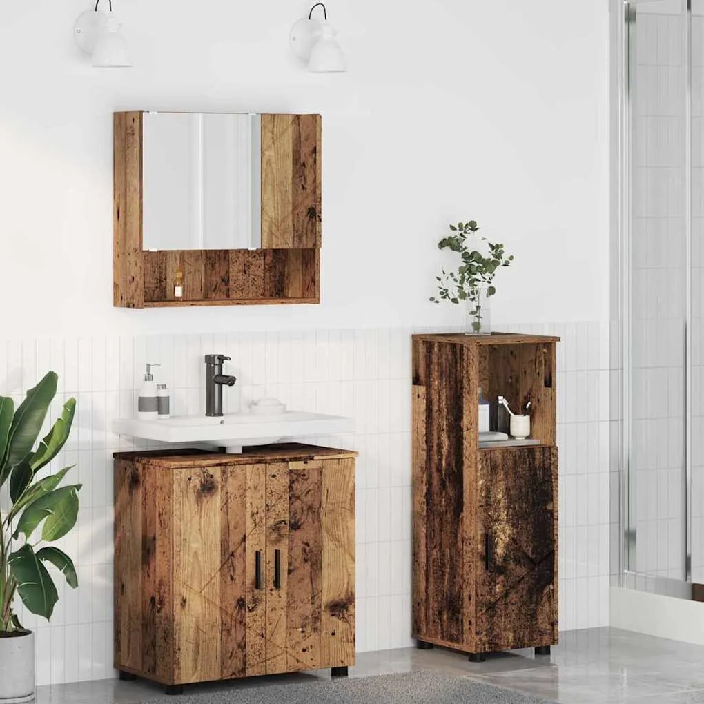vidaXL Conjunto de Móveis para Banheiro com porta 3 pcs Madeira antiga
