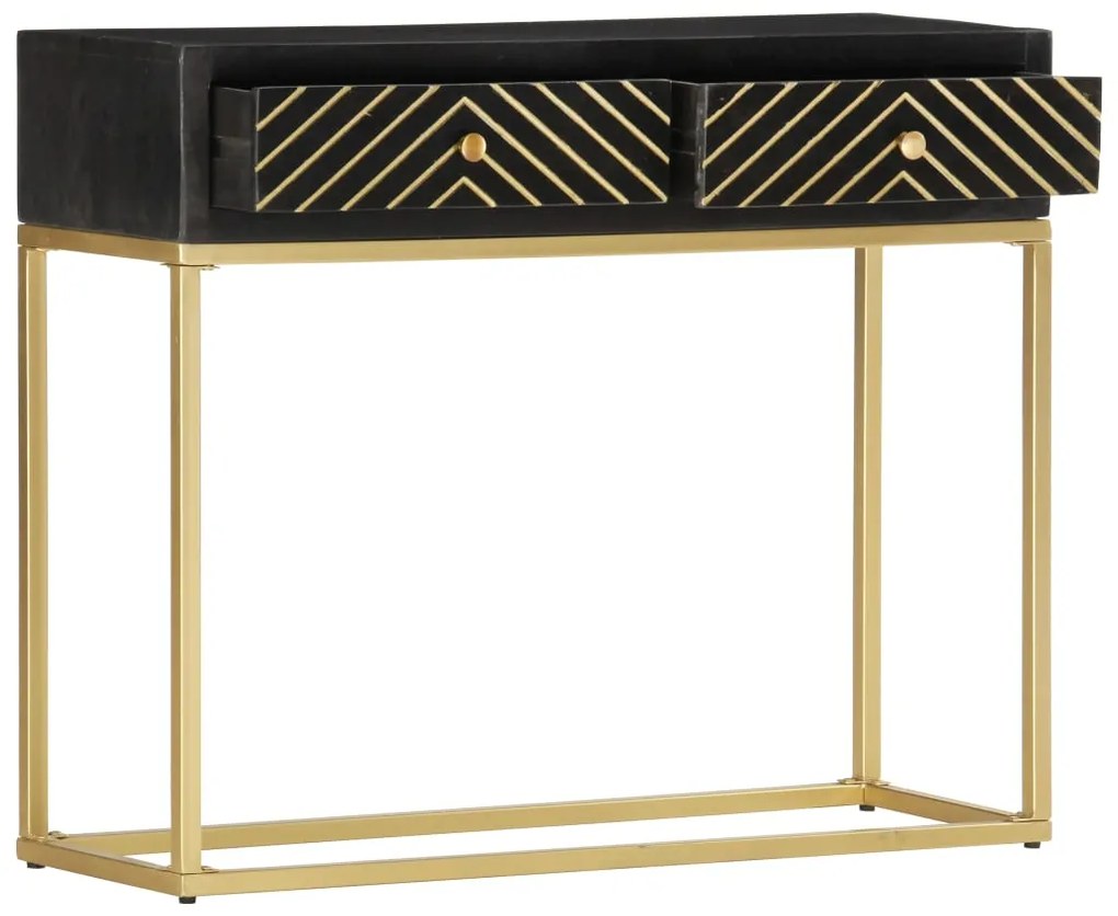 Mesa consola 90x30x75 cm mangueira maciça preto e dourado