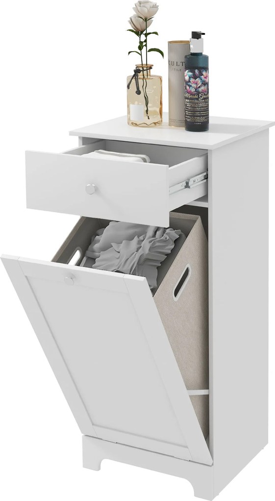 Móvel de casa de banho com cesto para roupa suja  40 x 40 x 90,5 cm, móvel de arrumação com gaveta  branco