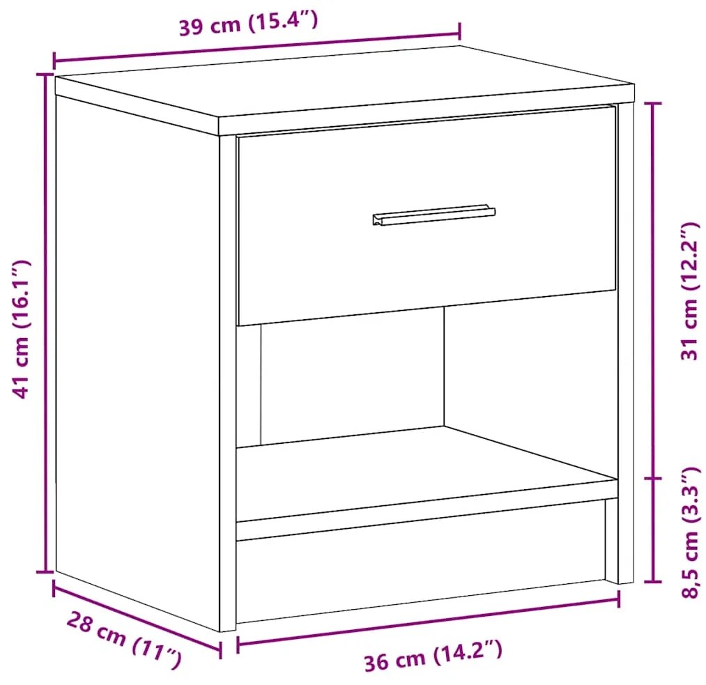 Mesa de cabeceira com gaveta 39x28x41 cm carvalho artisiano