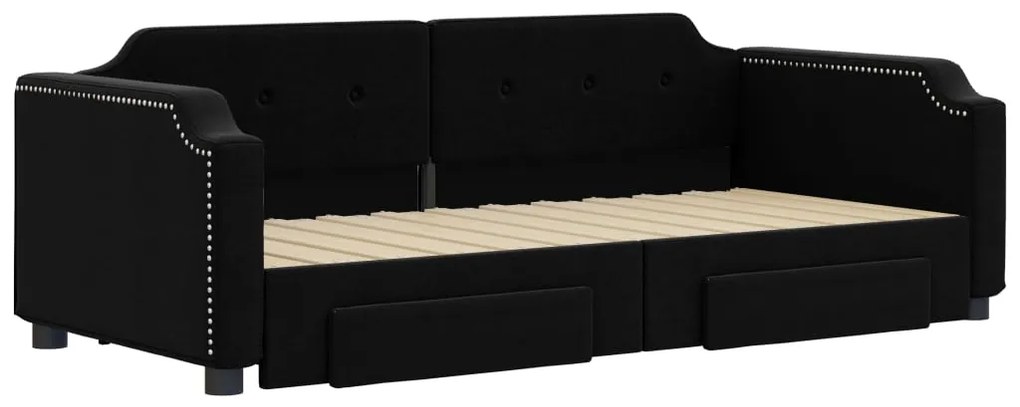 Sofá-cama com gavetão e gavetas 80x200 cm tecido preto