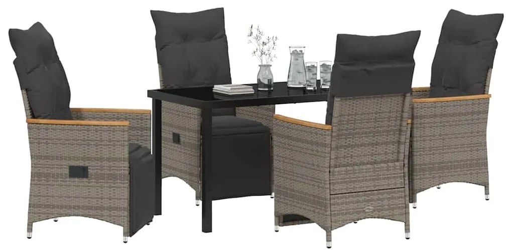 Conjunto de Jantar de Jardim de 5 Peças com Almofadas em Rattan Sintét