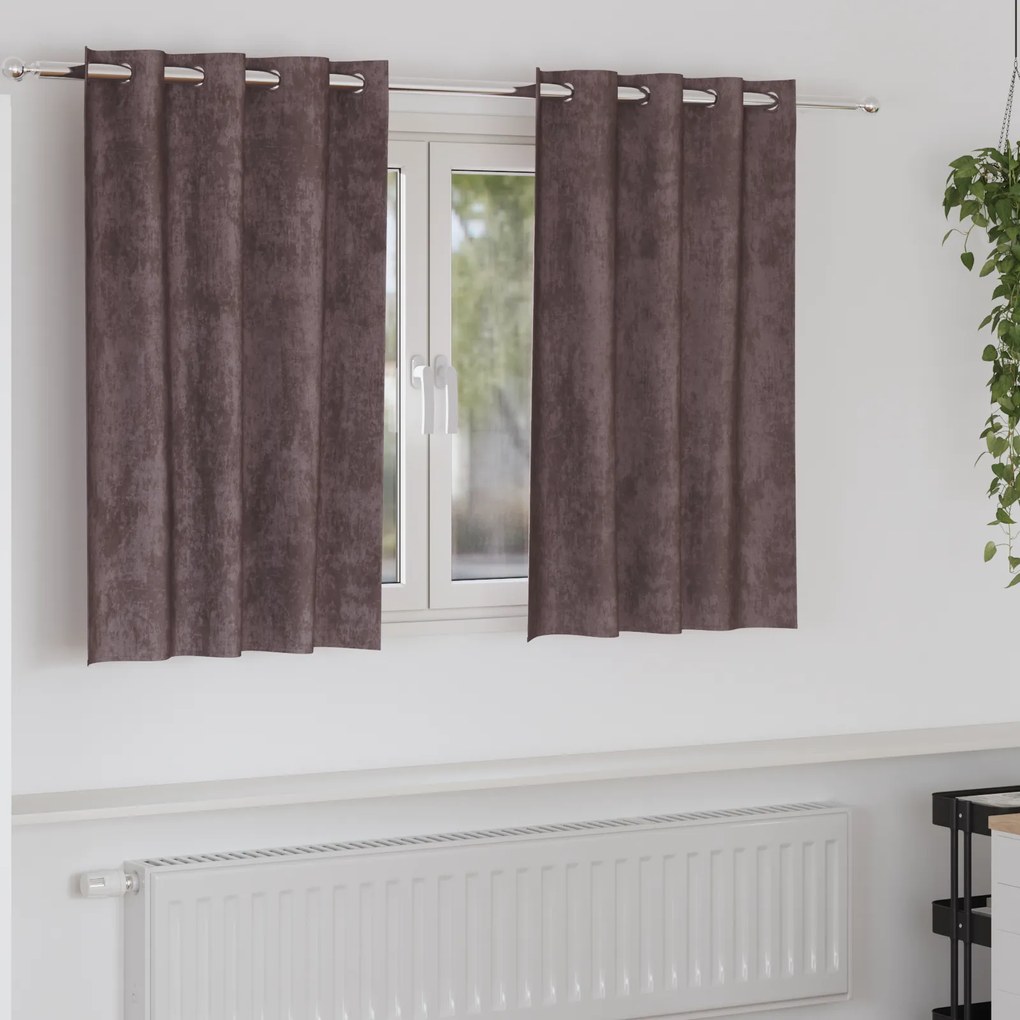 vidaXL Cortinas de Veludo 2 pcs com Ilhós Castanho 140x140 cm