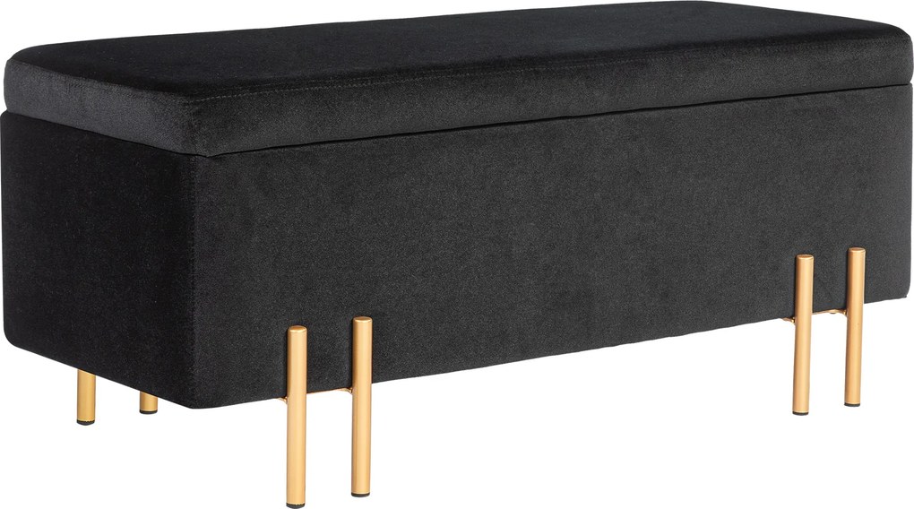 HOMCOM Banco estofado com armazenamento, Metal, madeira de borracha, espuma, 100 x 40 x 42 cm, Preto | Aosom Portugal