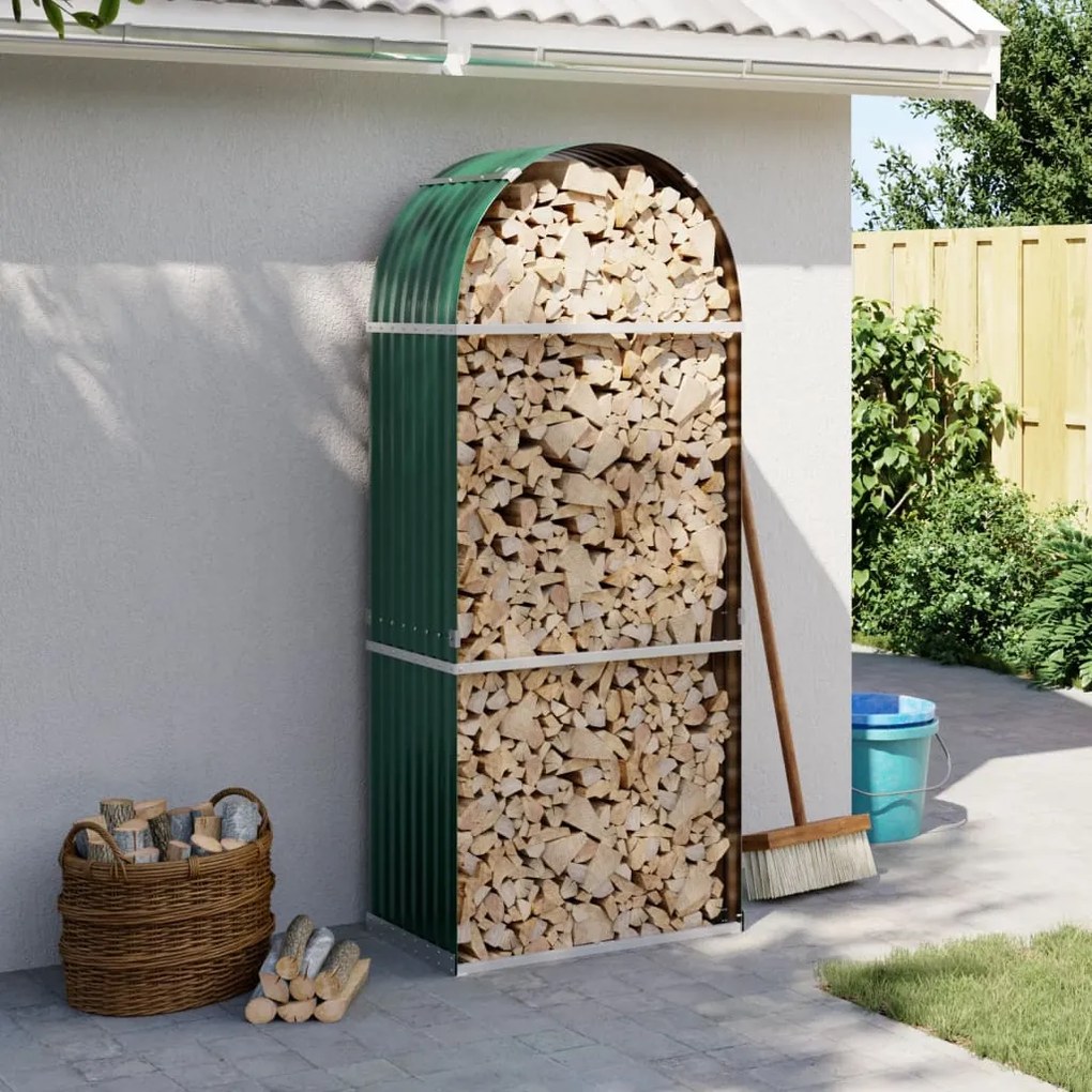 vidaXL Suporte de lenha 80x45x190 cm aço galvanizado verde