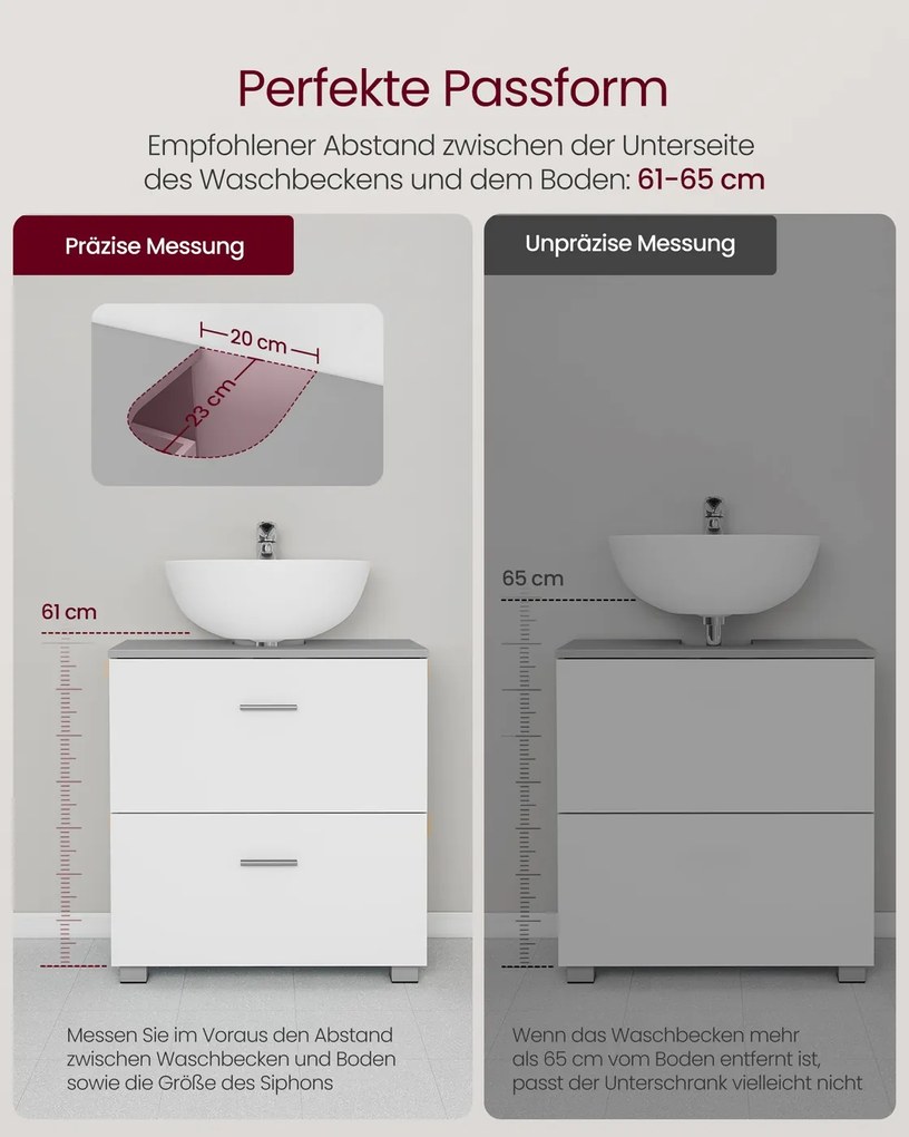 Armário casa de banho de lavatório (NÃO INCLUIDO) 30 x 60 x 63,8 cm com 2 gavetas grandes Cinzento e branco