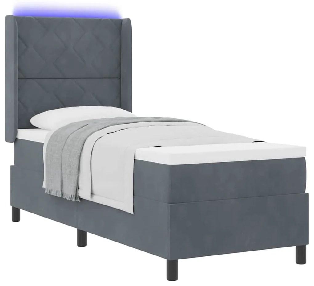 Cama Box com Colchão e LED vidaXL Cinza Escuro 80x200 cm Veludo
