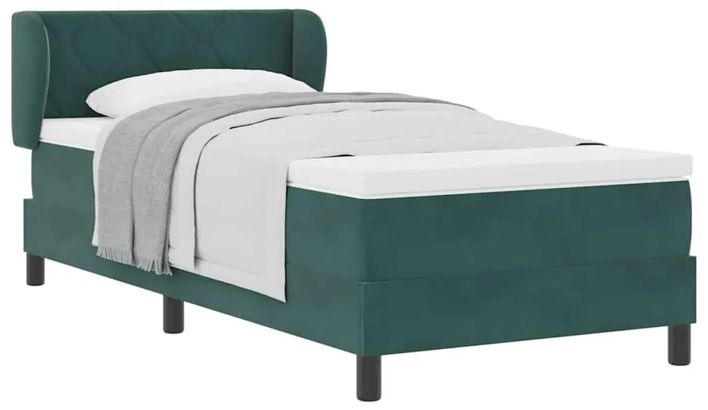 Cama Box Spring com Colchão Verde Escuro 90x200 cm Veludo