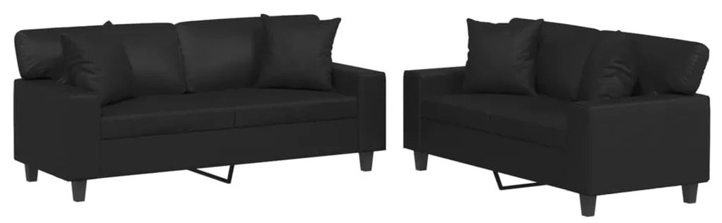 2 pcs conjunto de sofás couro artificial preto