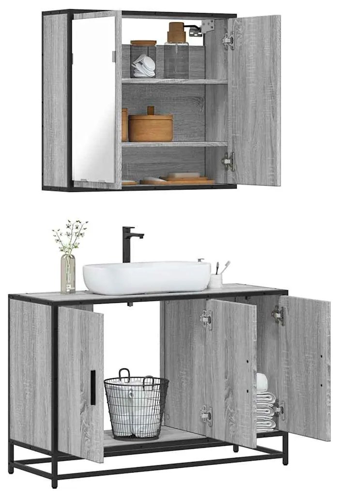 vidaXL 2 pcs conjunto móveis WC derivados de madeira sonoma cinza