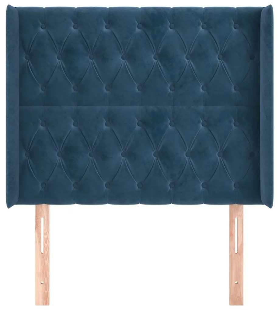 Cabeceira cama c/ abas veludo 103x16x118/128 cm azul-escuro