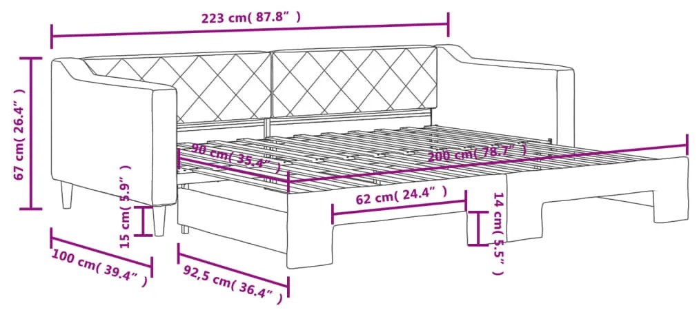 Sofá-cama com gavetão 90x200 cm tecido cinzento-acastanhado