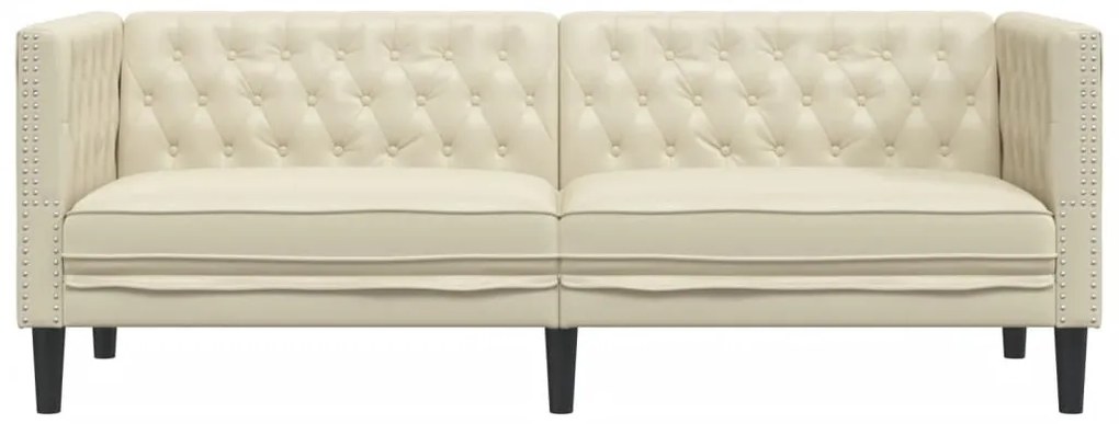 Sofá chesterfield 3 lugares couro artificial creme