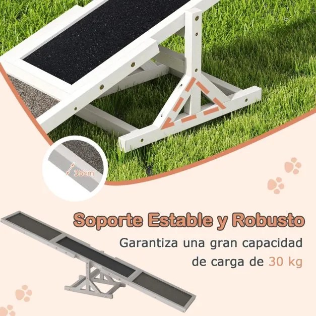Baloiço de agilidade para cães 179 x 30 x 55 cm, com rampa antiderrapante para animais de estimação, para uso interno e externo, Cinzento