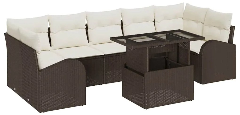 Conjunto de Sofá de Jardim vidaXL 8 Peças com Almofadas Castanho Ratta