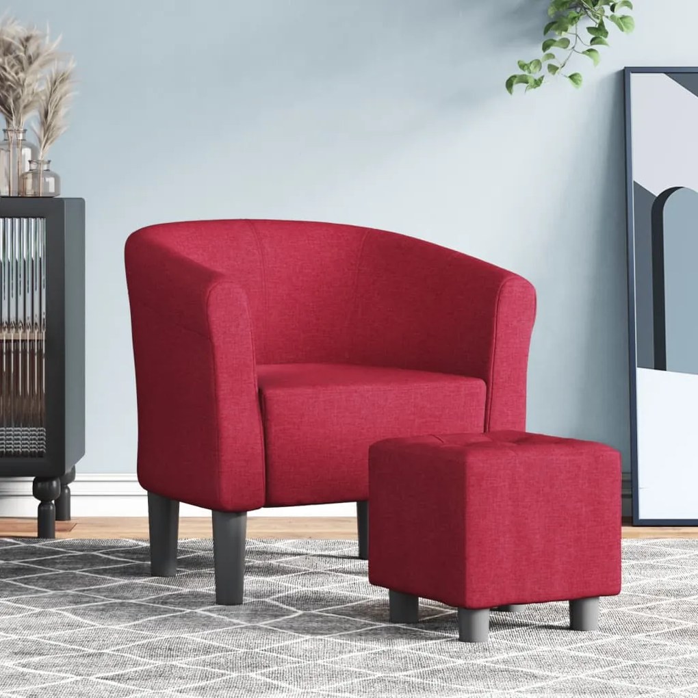 vidaXL Poltrona com apoio de pés tecido vermelho tinto