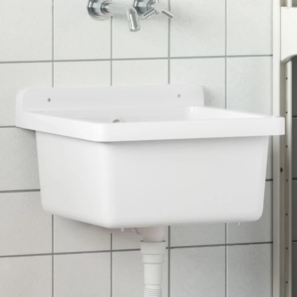 vidaXL Lavatório de parede 40x40x24 cm resina branco
