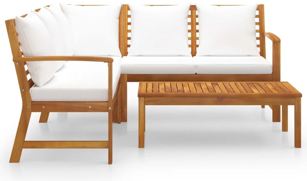 4 pcs conj. lounge jardim c/ almofadões acácia maciça cor creme